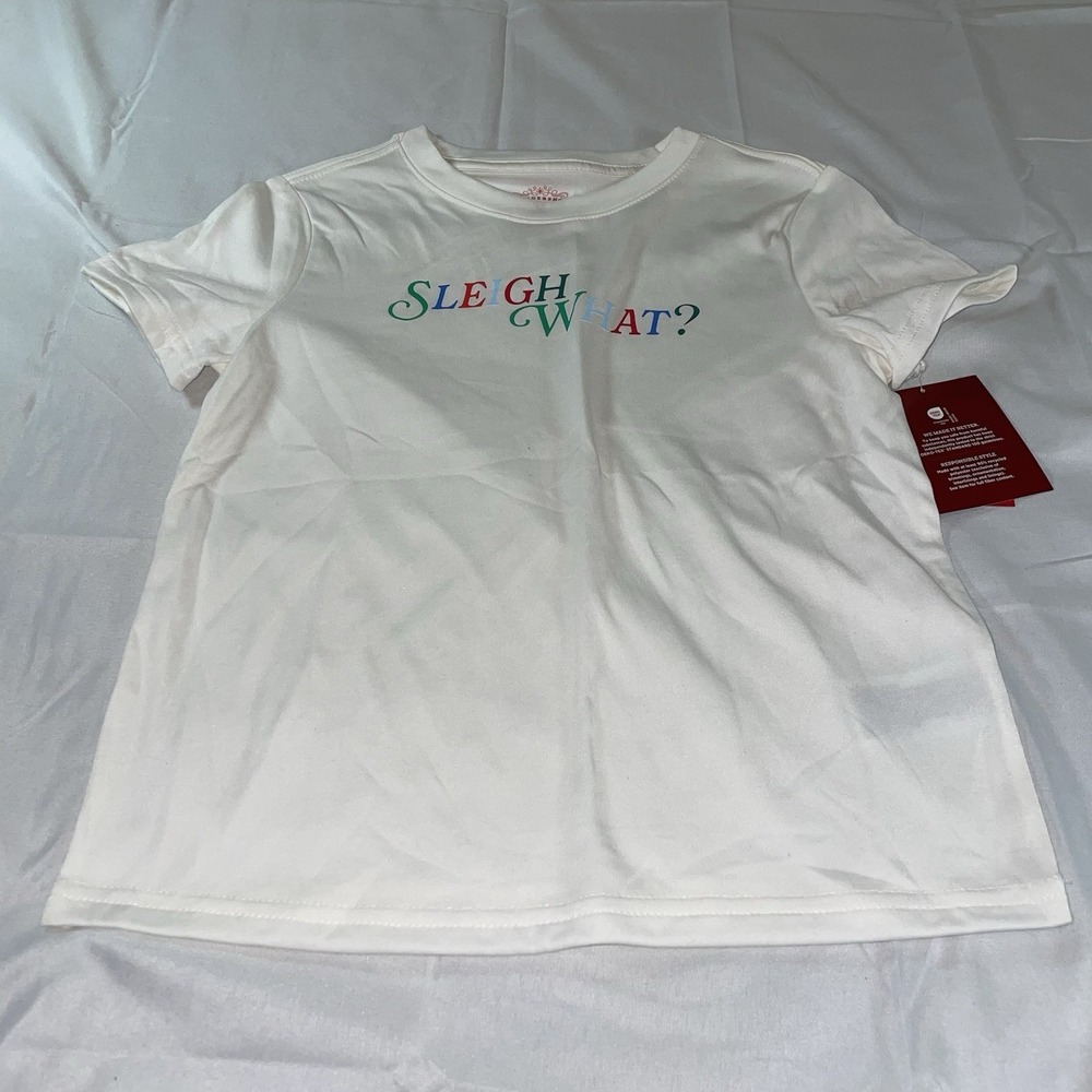 Wondershop Kids Sleigh What Holiday Pajama Shirt White XS 4/5 Recycled Polyester